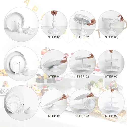 11 Pcs White Metal Cake Stand Set, Elegant Dessert Table Display Set for Party, Cupcake Stand & Candy Table Display Sets for Wedding, Birthday Celebration - color: White