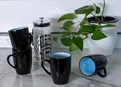 Elanze Designs Color Pop Pale Blue Black Exterior 16 ounce Glossy Ceramic Mugs Matching Set of 4 - color: Pale Blue