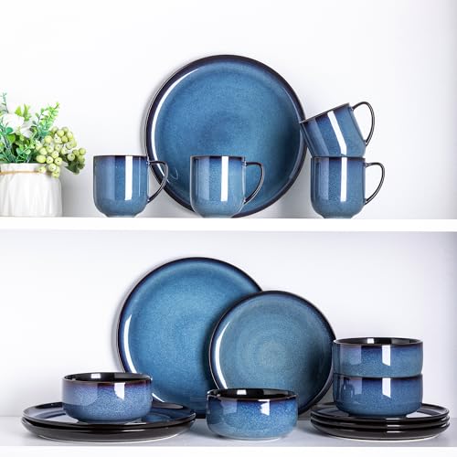 LERATIO Ceramic Coffee Mugs Set of 6,12oz Handmade Coffee Mugs Set | Large Handle for Cappuccino/Latte/Tea/Hot Cocoa,Oven &Dishwasher & Microwave Safe-Blue - color: reactive glaze-4