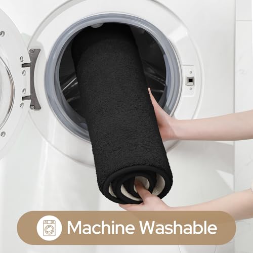 HOMEIDEAS Upgraded Bathroom Rugs Set 3 Piece, Ultra Soft Memory Foam Bath Mats, Super Absorbent Non Slip Washable U-Shaped Toilet Bath Rug (Black, 17"x24"+20"x32"+U-Shaped 20"x24") - color: Black