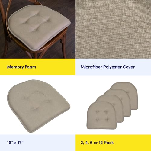 Sweet Home Collection Chair Cushion Memory Foam Pads Tufted Slip Non Skid Rubber Back U-Shaped 17" x 16" Seat Cover, 2 Count (Pack of 1), Khaki - color: Greige, size: 2 Pack, style: Foam Pads
