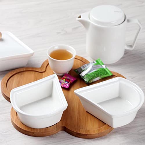 Ceramic Divided Serving Dishes with Lids and Bamboo Platter, 5 Removable Dipping Bowls Relish Tray Nuts Dishes for Appetizer, Chips, Fruits, Candy, Condiment