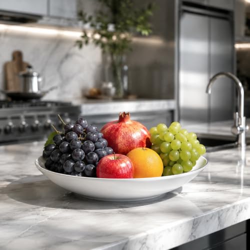 hjn 12.6 Inch Large Ceramic Decorative Bowl, Versatile Catchall Tray for Fruit, Keys, Jewelry, Coins, Elegant White Glazed Centerpiece for Kitchen Counter, Entryway Table, Coffee Table or Nightstand
