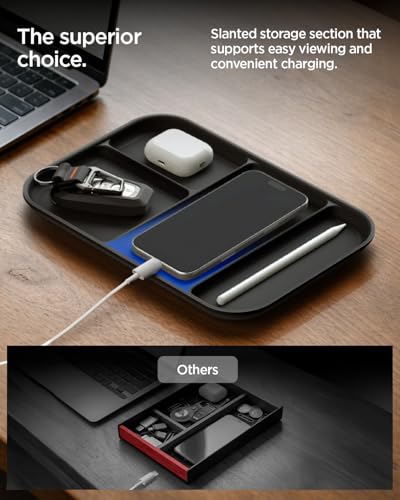Spigen Modern Valet Tray, PU Vegan Leather Storage Organizer (Sectional) | For Entryway, Bedside, Desk, Nightstands, Keys, Wallet, Watch, Jewelry - Black - size: Sectional