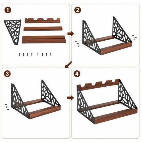 Countertop Wine Rack Display, Wine Bottle Holder, Wood Metal Combination Wine Storage Stand, Hollow Cutout Side Frame Tabletop Wine Organizer Holds 4 Bottles for Kitchen Bar Cabinet