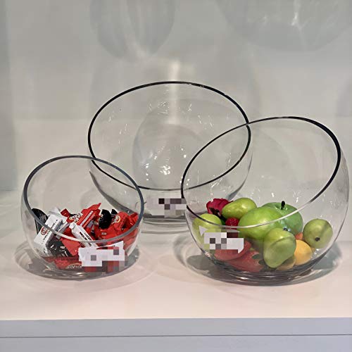 WGV Slant Cut Bowl Glass Vase, Width 11", Height 9.5", Clear Terrarium, Candy Dish, Fruit Jar, Floral Container for Wedding Party Event, Home Office Decor, 1 Piece - size: Slant Bowl 9.5"H