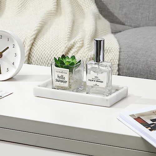 Emibele Bathroom Vanity Tray Countertop, 8" Rectangular Marble Resin Tray | Dresser Kitchen Sink Tray, for Jewelry Cosmetic Perfume Soap Candle, Compact Lightweight Waterproof, Mini Size, Marble White - color: Ink White, size: 7.7" x 3.9" x 0.8"