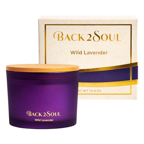 Wild Lavender Scented Candle for Home, Aromatherapy Soy Wax Candle, 3 Wooden Wicks, Long Lasting 50 Hour Burn, Home Fragrance Jar Candle, Gift for Women and Men, 13.4 Oz