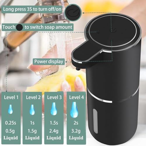 Automatic Liquid Soap Dispenser,Touchless Hand Soap Dispenser USB Rechargeabled Dispenser Electric,Wall Mounted 4 Levels Adjustable Dispenser Pump for Bathroom Kitchen Dish Soap Black - color: Black, style: Gel