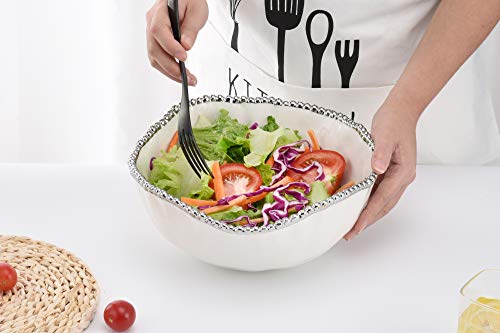 Pampa Bay Salerno Porcelain Large Salad Bowl - color: Porcelain White and Silver