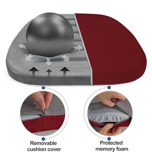 BUYUE Luxury 100% Pure Memory Foam Chair Cushion 1 Pack, Jacquard 16" U-Shape Comfortable Dining Chair Pad, Removable Slip Resistant Kitchen Chair Seat Cushion, (1 piece, Burgundy) - color: Burgundy