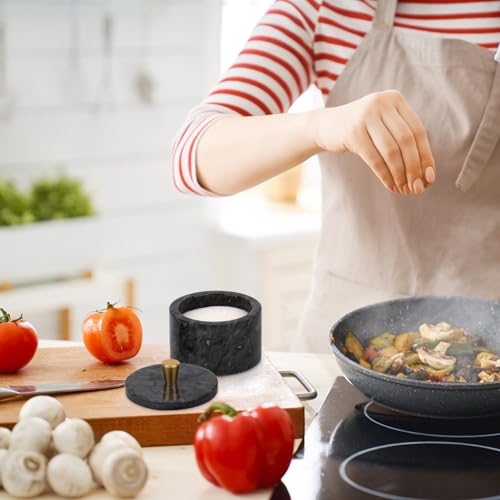 Marble Salt Cellar with Lid, Dark Grey, 4 inch | Natural Stone, Salt Pepper Box, Gold Alloy Handle, Kitchen Countertop Storage, Multi-Use, Sugar Spice Seasoning Container - color: Dark Gray