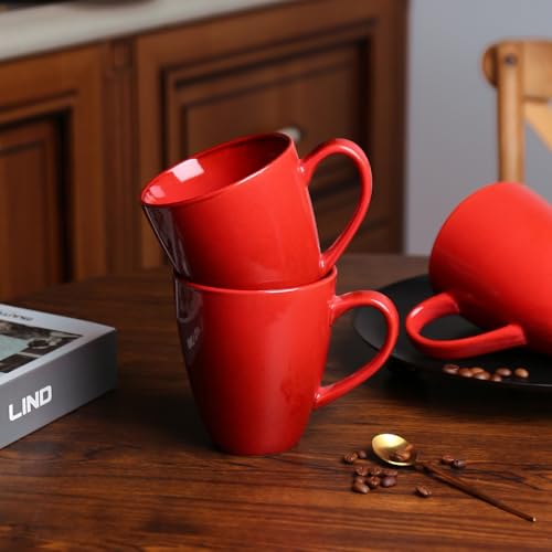 MONITO 17oz Ceramic Coffee Mugs Set of 6, Glossy Red Large Mugs with Handle | Drinking Cups for Latte,Tea&Cocoa,Dishwasher&Microwave Safe,Reactive Glaze Cups,Ideal Gift for Office and Home Use - color: Red(17oz)