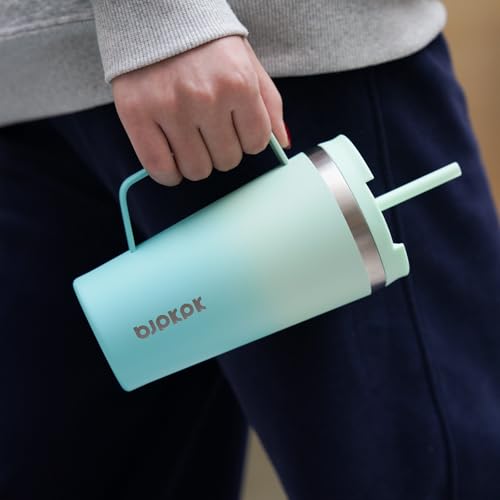 BJPKPK 18oz Insulated Tumbler with Handle, Lid & Straw, Stainless Steel | Double Wall Vacuum Insulated Coffee Travel Mug - Keeps Cold & Hot, BPA Free, Cupholder Fit for Office, Gym & Travel - color: Mint, size: 18 Ounces