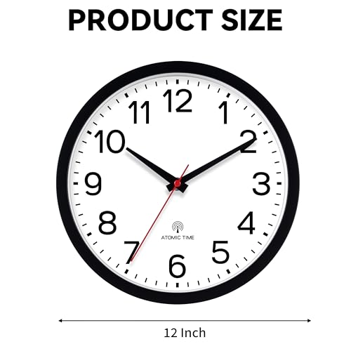 AKCISOT 12 Inch Wall Clock, Silent Battery Operated Analog Clock, Black | Atomic | Office | Kitchen | Living Room | Classroom | Easy-to-read Numbers - color: Atomic_black, size: 12 Inch