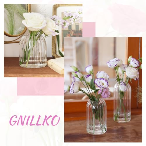 Bud Vases in Bulk Set of 6, Glass Small Vases for Flowers, Modern Cylinder Ribbed Vases for Wedding Centerpiece, Living Room Decorative, Home Decor