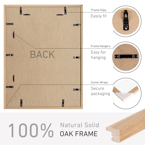 18x24 Poster Frame Set of 4 Natural Solid Oak Photo Frames with 16x20 Removable Mat Wall Hanging Large Handcrafted Frame with HD Plexiglass Wall and Tabletop Display Large Picture Frame - color: Oak, size: 18X24,4P