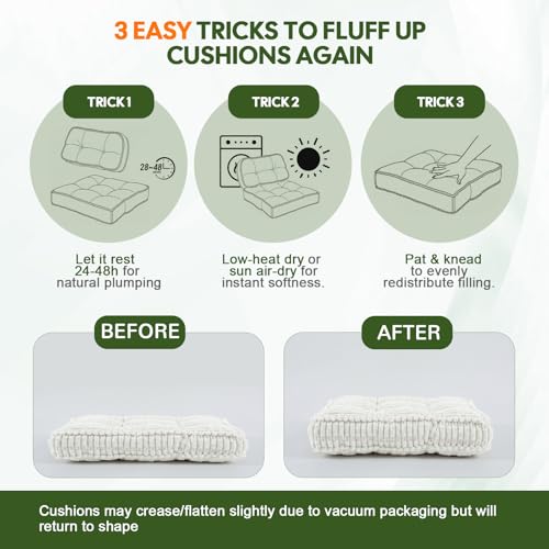 idee-home Recliner Cushions with Lumbar Support Pillow Set for Elderly | 20x20x5 Inch Recliner Seat Cushion Tufted, Large Square Seat Cushion Non-Slip Reduce Hip & Lumbar Pain - color: Beige Seat&lumbar