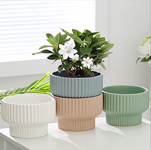 Puoyik 2 Piece Set of Flower Pots 8/6 inches, Ceramic Flower Pots with Drainage Holes, Indoor and Outdoor Plant Flower Planter (7.8/5.9 Blue) - color: 7.8/5.9 Blue