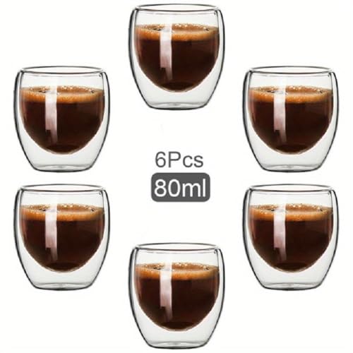 Double Walled Espresso Cups Set of 6, 2.7oz Insulated Clear Glass Coffee Mugs, Espresso Shot Glasses Cups for for Coffee Cappuccino Latte Tea, Gift for Chrismas, Brithday