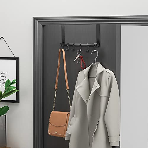 MGahyi Black Over The Door Hooks, Over The Door Towel Rack | 6 Sliding Adjustable Hooks, Aluminum Sturdy Rustproof, No-Drilling Anti-Scratch, for Bathroom Bedroom Closet - color: Black