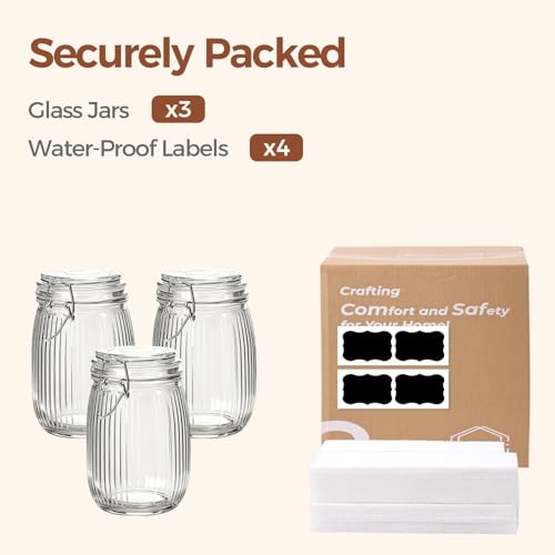 ComSaf Ribbed Glass Pantry Jars with Airtight Lids 34 oz 3 Pack Coffee | Flour sugar coffee beans, Fermenting pickling, Farmhouse pantry decor, Kitchen storage, Dry food storage, Sourdough starter - size: 37oz*3-Ribbed