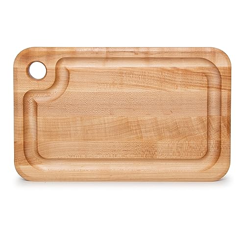John Boos Prestige Series Rectangular Wooden Maple Cutting Board 16”x10” – 1.25” Thick, 6-lb Reversible Butcher Block with Juice Groove, Edge-Grain & Finger Grip Hole – Made in the USA | 1.25” Thick, 6-lb Butcher Block with Juice Groove, Edge-Grain & Fing