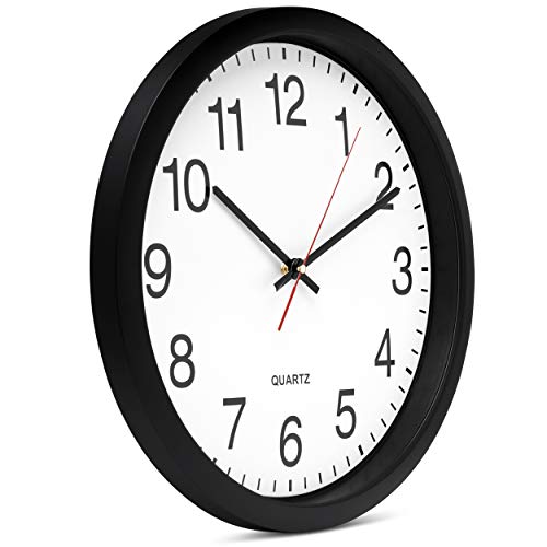 Bernhard Products Black Wall Clock Silent Non Ticking - 16 Inch Extra Large Quality Quartz Battery Operated Round Easy to Read Home/Office/Business/Kitchen/Classroom/School Clocks - size: 16 Inch
