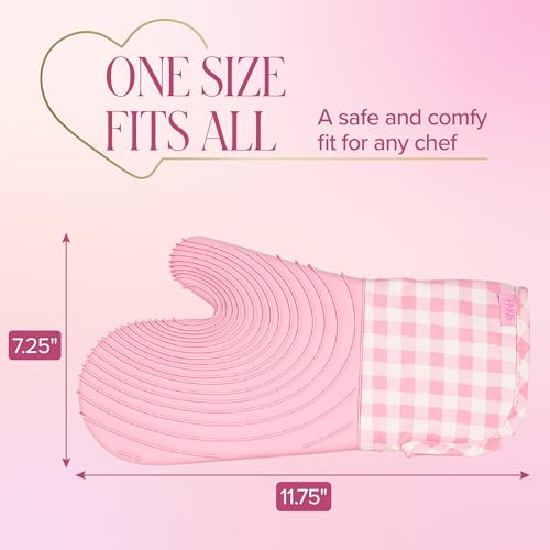 Paris Hilton Oven Mitt Set with Limited Edition Pink Gingham Design, Heat Resistant Pot Holders Featuring Non-Slip Textured Silicone Grips, 2-Piece Set, Pink - style: Pink Gingham
