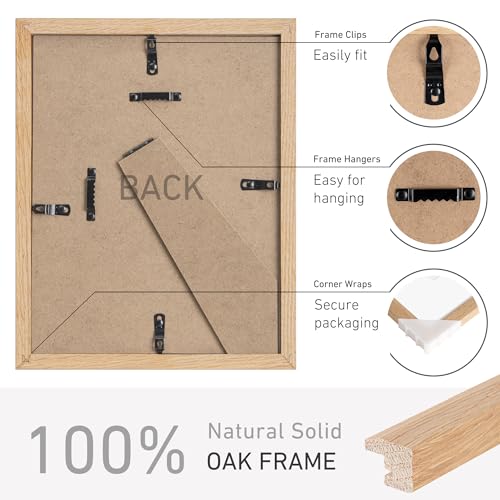 8x10 Picture Frame Set of 4 Natural Solid Oak Photo Frames with 5x7 Removable Mat Wall Hanging Large Handcrafted Frame with HD Plexiglass Wall and Tabletop Display Large Poster Frame - color: Oak, size: 8X10,4P