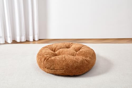 Floor Cushion Pillow, Portable Large | Meditation Adult Sitting Pillow with Handle for Tatami, Living Room & Yoga (1, Round, Brown, 22 x 22 x 6 inches) - color: Round, Brown