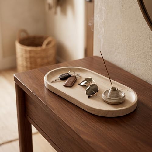 YKAJO Wooden Vein Beige Oval Marble Tray, 11.8x5.9 Perfume Organizer Dish | Honed natural stone; jewelry & trinket dish, ring & key holder, soap & candle catchall; bath counter, dresser, coffee table - color: Wooden Vein Beige, size: 11.8" x 5.9" x 0.6"