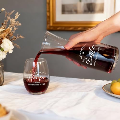 AW BRIDAL House Warming Gifts New Home Wine Glasses and Decanter Set, 2026 Closing Gifts for Home Buyers and Homeowner, New Apartment Gift Basket for Women Friend, First House Gift for Couple Newlywed - style: Wine Decanter-New Home