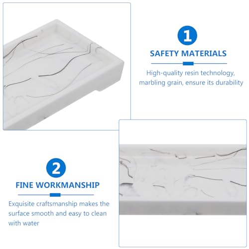 Marble Design Synthetic Vanity Tray for Bathroom Storage, White Cosmetic Organizer and Jewelry Holder, Home Washstand Storage Plate for Toiletries and Accessories