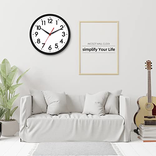 AKCISOT 10 Inch Wall Clock, Silent Battery Operated Analog Clock, Black | Classroom | Kitchen | Office | Easy to Read Numbers | Garage - color: A_black, size: 10 Inch