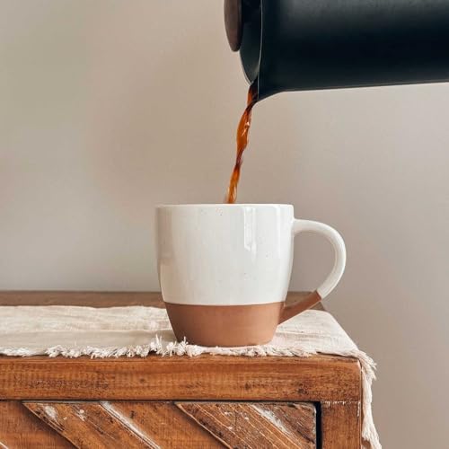 Mora Ceramic Large Latte Mug Set of 4, 16oz - Microwavable, Porcelain Coffee Cups With Big Handle - Modern, Boho, Unique Style For Any Kitchen. Microwave Safe Stoneware - Vanilla White - color: Vanilla White