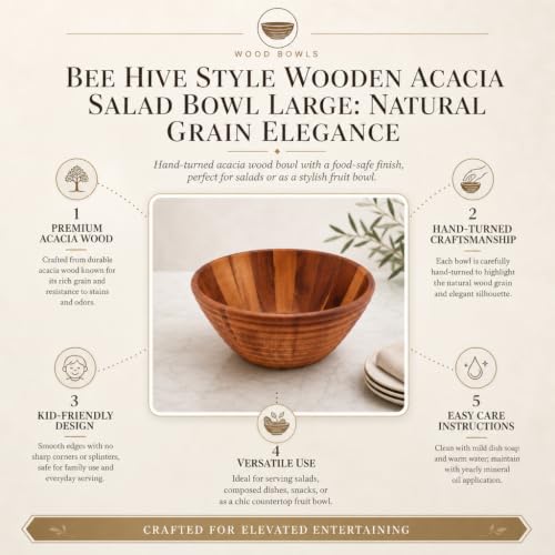 Arthur Court Large Acacia Wooden Hive-Style Salad Bowl - Unique Serving Bowl for Fruits, Snacks, and Salads - 5" H x 12" Diameter - size: 5 inch Tall x 12 Diameter