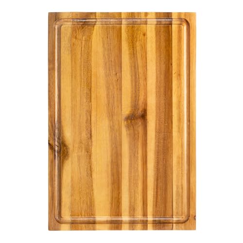 happimess Eldridge Medium 16" x 11" Acacia Cutting Board, Natural | Handcrafted, 1 Inch Thick, Reversible Design, Juice Grooves, Authentic Wood Grain, Rectangular, Farmhouse Style - color: Natural, size: 16"L x 11"W