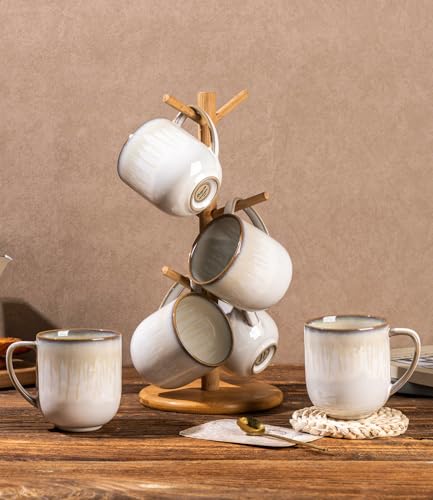 LERATIO 12OZ Ceramic Coffee Mugs Set of 6, Large Porcelain Coffee Cups With Large Handle For Latte,Cappuccino,Milk,Cocoa,|Dishwasher&Microwave Safe Mug Sets,Ideal for Man,Woman,Dad, Mom - color: reactive glaze-Dusk Snow Amber