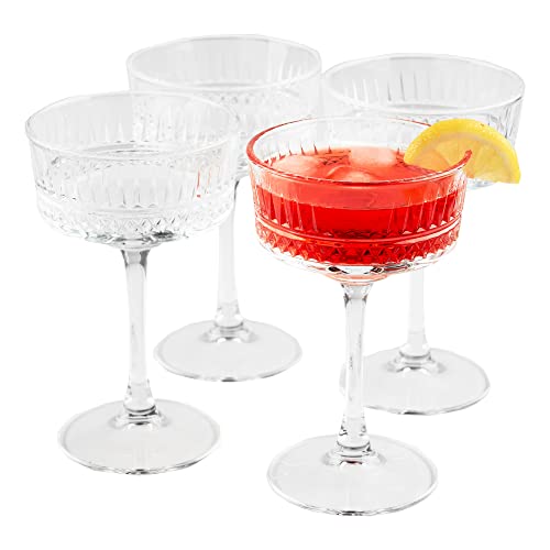 Vintage Coupe Glasses Set of 4, Champagne, Cocktail, Martini, Wine Glasses, Long Stem Glassware, (8.8oz/260ml) (4 Pack) - style: 4 Pack