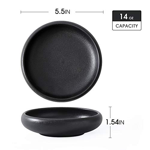 Uaral Japanese Salad Plate,Black Plates and Bowls Set,Stoneware Black Plate Set,Appetizer Plates Set of 4,5.5 inch,14 oz(Texture Matte) - color: Black Txeture