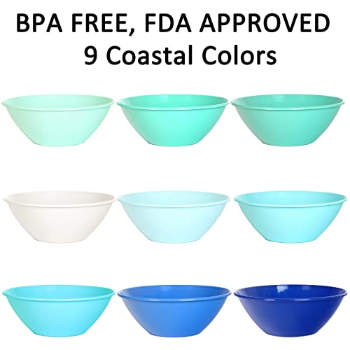 Youngever 10 inch 100 Ounce Plastic Mixing and Serving Bowls, Popcorn Bowls, Salad Bowls, Chip and Dip Serving Bowls, Set of 9 (Coastal) - color: Coastal
