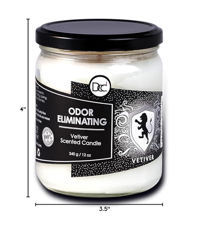 Vetiver Odor Eliminating Highly Fragranced Candle - Eliminates 95% of Pet, Smoke, Food, and Other Smells Quickly - Up to 80 Hour Burn time - 12 Ounce Premium Soy Blend - color: Vetiver Scented Candle