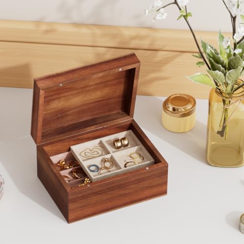 Wooden Keepsake Box, Acacia Memory Box with a Hinged Lid, Wooden Storage box, for Picture Letter Time Capsule - Wooden Gift Boxes (Small) - size: Small