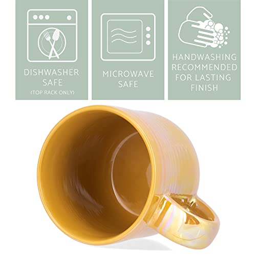 Elanze Designs Glossy Reactive Glaze Large 17 Fluid Ounce Everyday Kitchen Food Grade Ceramic Stoneware Coffee Mug Cup with Comfort Curved Handles, Set of 4, Gold Tone - color: Gold Tone