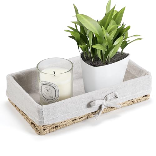 Bathroom Tray Wicker Toilet Paper Basket Toilet Tank Trays for Countertop Storage Behind Bathroom Tray Organizer Toilet Tank Top Basket Suitable for Any Home Décor Style (9.8x5.9x2.36 In, Beige)