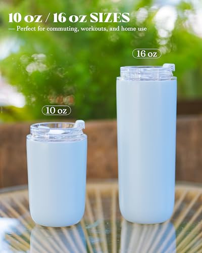16 oz Insulated Coffee Tumblers, Travel Coffee Tumblers with Straw (Blue) | Double-Wall Stainless Steel Tumbler, Leak Proof Tumbler, Reusable Cups with Lids for lced and Hot Drinks - color: 16-Blue, size: 16 Ounces