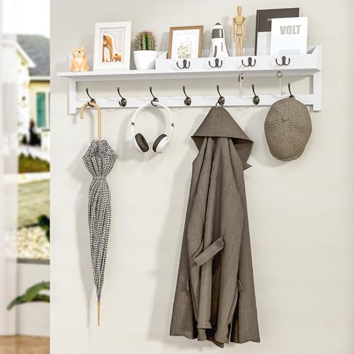 AMBIRD 35 inch Coat Rack Wall Mount, Extra Long Coat Hooks Wall Mount, Entryway Shelf with 7 Dual Coat Hooks 4 Key Hooks Mail Organizer, Wooden Wall Coat Rack with Hooks, Key Holder Rack (White) - color: White, size: 35" L