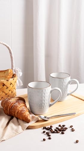 famiware Eden Coffee Mugs Sets of 6, 12 oz Ceramic Stoneware Mug Cup Set | Coffee Cups with Handle for Tea, Latte, Cappuccino, Cocoa and Milk, Microwave and Dishwasher Safe, White Circle - color: White Circle, size: 6pcs