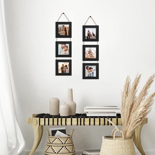 4x4 Collage Picture Frames Set of 2, Rustic Wooden Real Glass Vertical Hanging 3 Opening 4 by 4 Photo Frame, Black - color: Black, size: Vertical-4x4 in